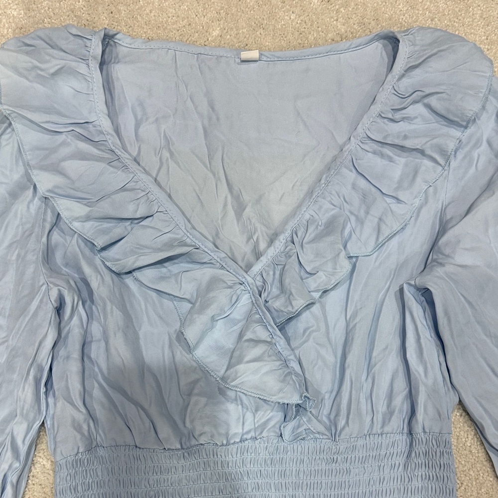 🆕 Light Pastel Blue Ruffled Long Sleeve Dress